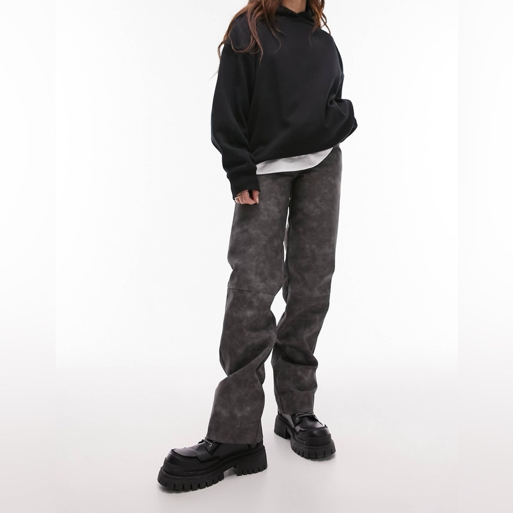 Topshop faux leather washed effect high rise straight leg pants